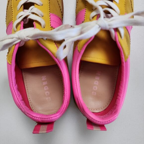 Boden Womens Yellow Erin Retro Tennis Trainers Size US8 EU39 Mustard Pink Suede - Picture 8 of 10